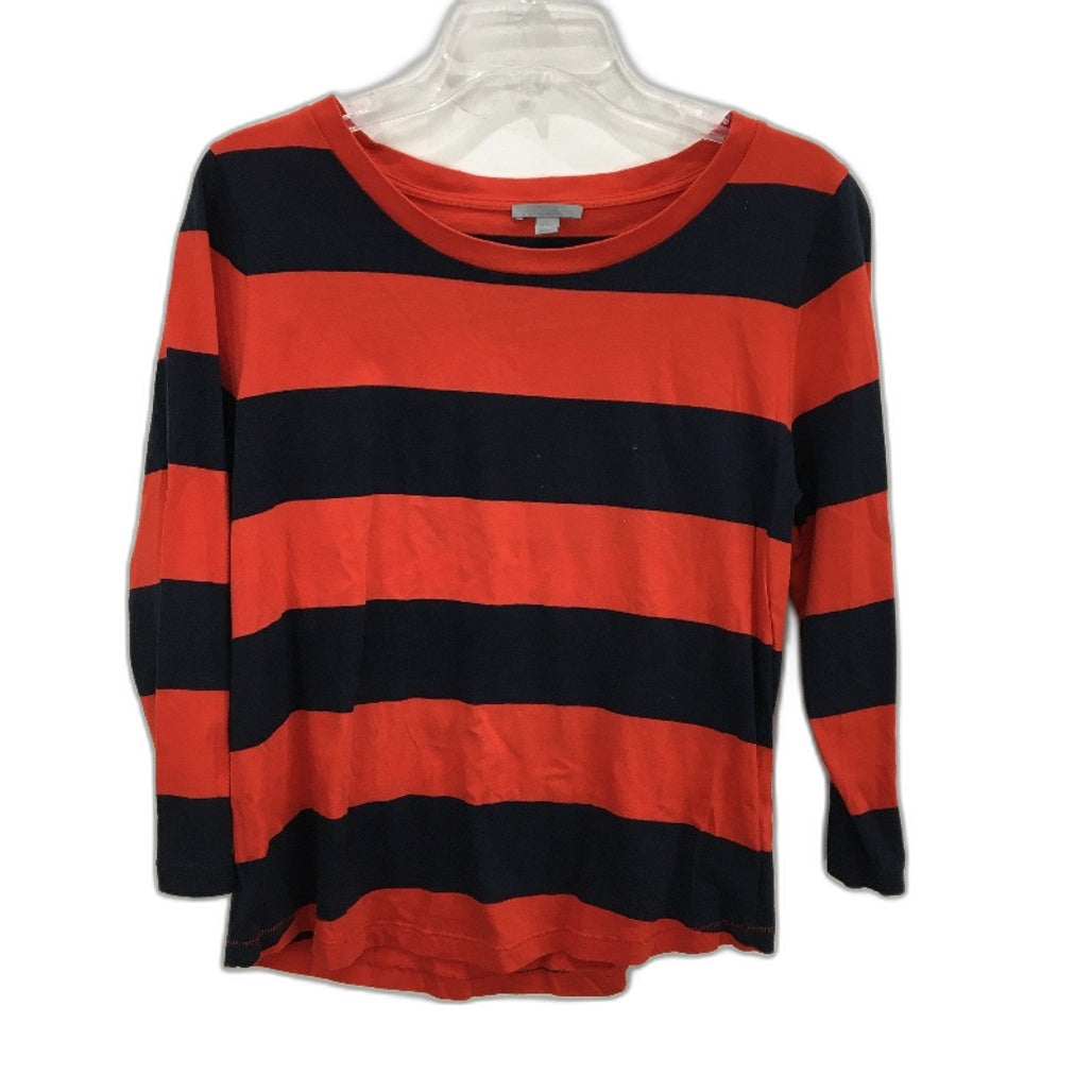 COS 100% Cotton Navy & Red Striped Long Sleeve T-Shirt Top Ladies Size M