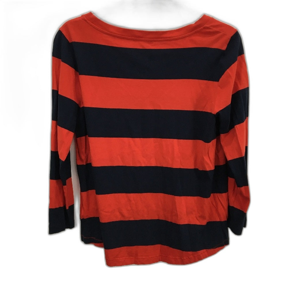 COS 100% Cotton Navy & Red Striped Long Sleeve T-Shirt Top Ladies Size M