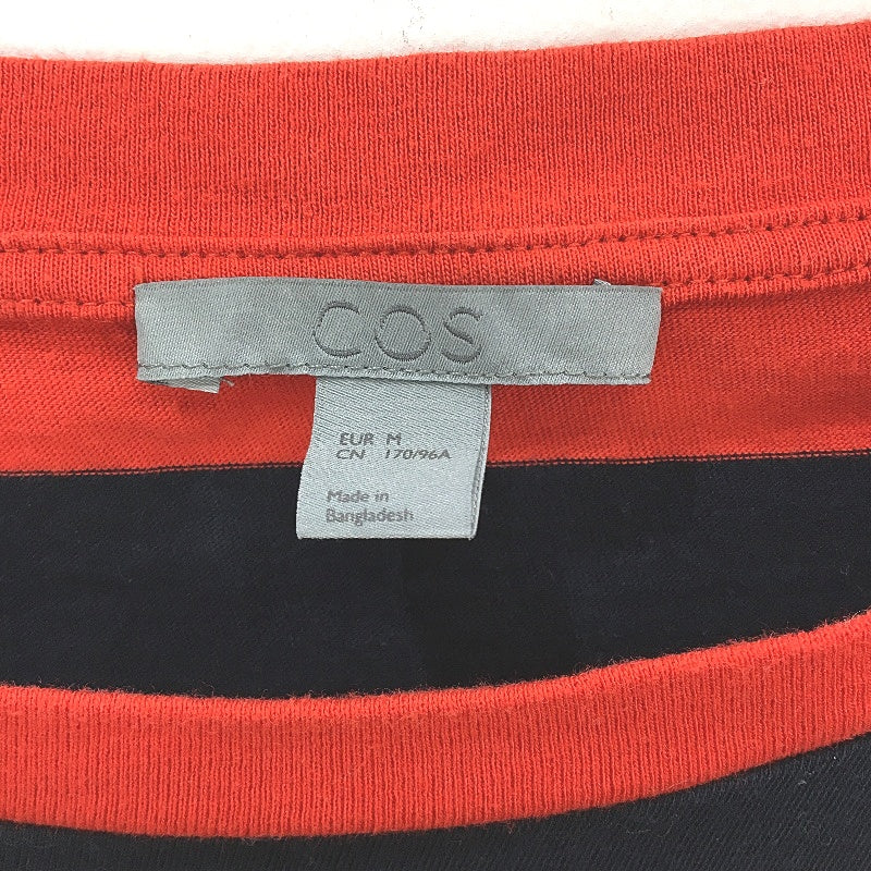 COS 100% Cotton Navy & Red Striped Long Sleeve T-Shirt Top Ladies Size M