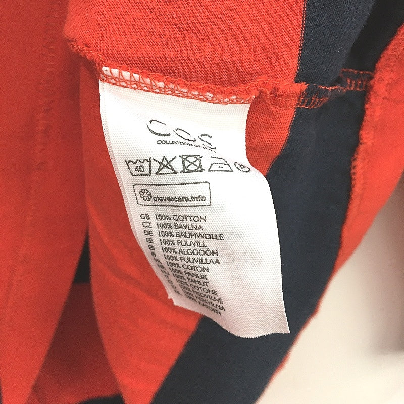 COS 100% Cotton Navy & Red Striped Long Sleeve T-Shirt Top Ladies Size M