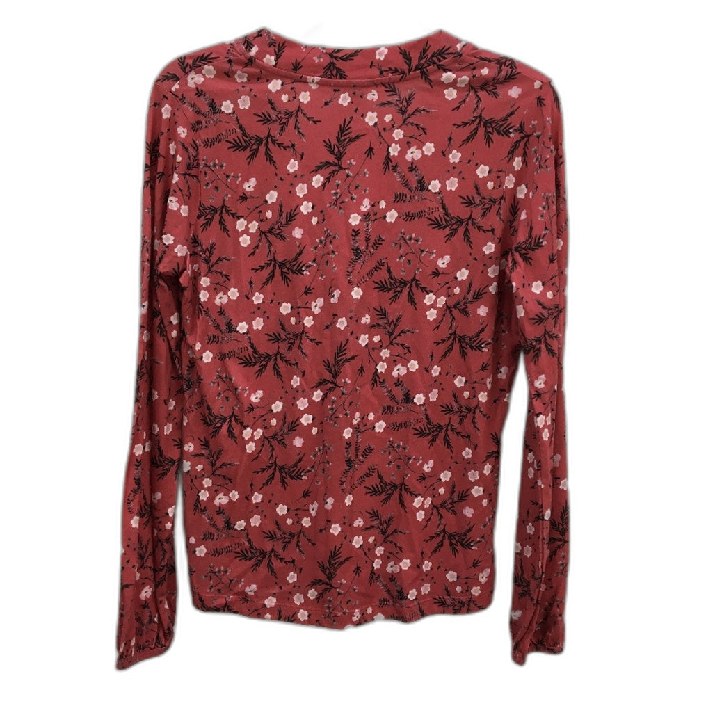 Laura Ashley Pink Floral Cotton Modal Long Sleeve Tie Neck Top Ladies Size XS