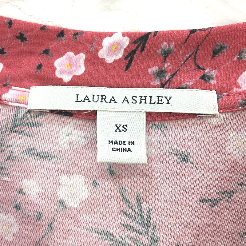 Laura Ashley Pink Floral Cotton Modal Long Sleeve Tie Neck Top Ladies Size XS