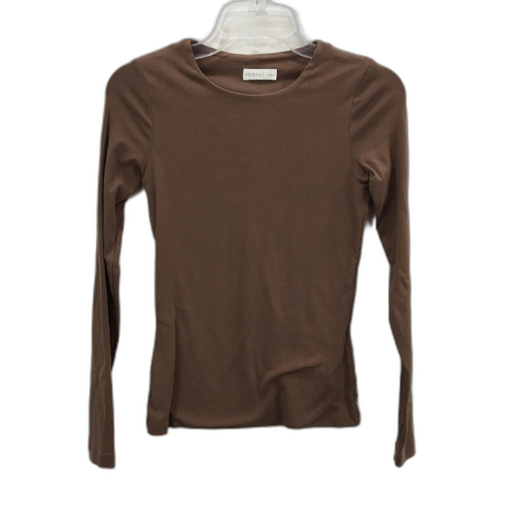 Kookai Cocolate Brown Cotton Round Neck Long Sleeve T-Shirt Top Ladies Size S