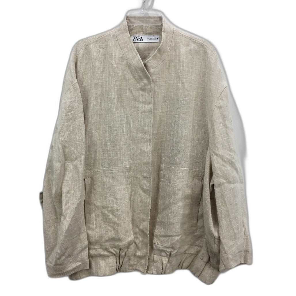 Zara Cream Linen Blend Natural Fibre Look Fully Lined Jacket Ladies Size L