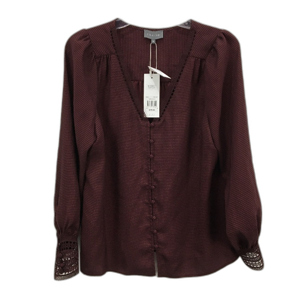Tokito Burgundy Wine Long Sleeve Lace Cuff Shirt Blouse Ladies Size 10 NEW