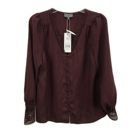 Tokito Burgundy Wine Long Sleeve Lace Cuff Shirt Blouse Ladies Size 10 NEW