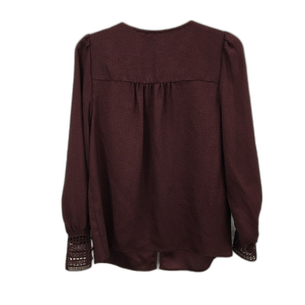 Tokito Burgundy Wine Long Sleeve Lace Cuff Shirt Blouse Ladies Size 10 NEW