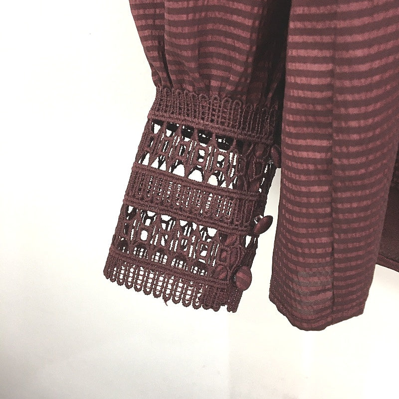 Tokito Burgundy Wine Long Sleeve Lace Cuff Shirt Blouse Ladies Size 10 NEW
