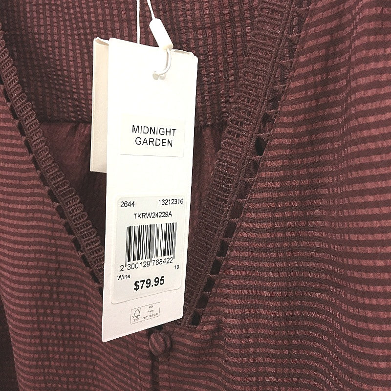 Tokito Burgundy Wine Long Sleeve Lace Cuff Shirt Blouse Ladies Size 10 NEW