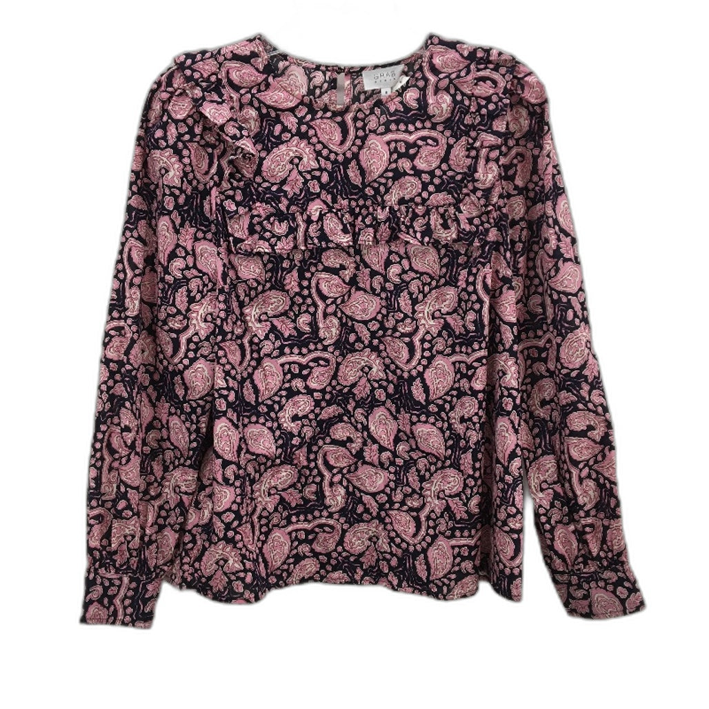 GRAB Denim Pink Floral Long Sleeve Organic Cotton Smock Shirt Ladies Size 8 NEW