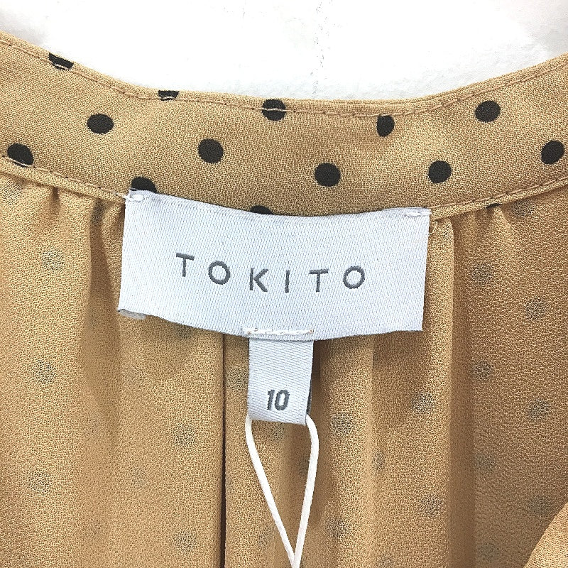 Tokito Camel Poker Dot Button Up Elastic Cuff Blouse Ladies Size 10 NEW