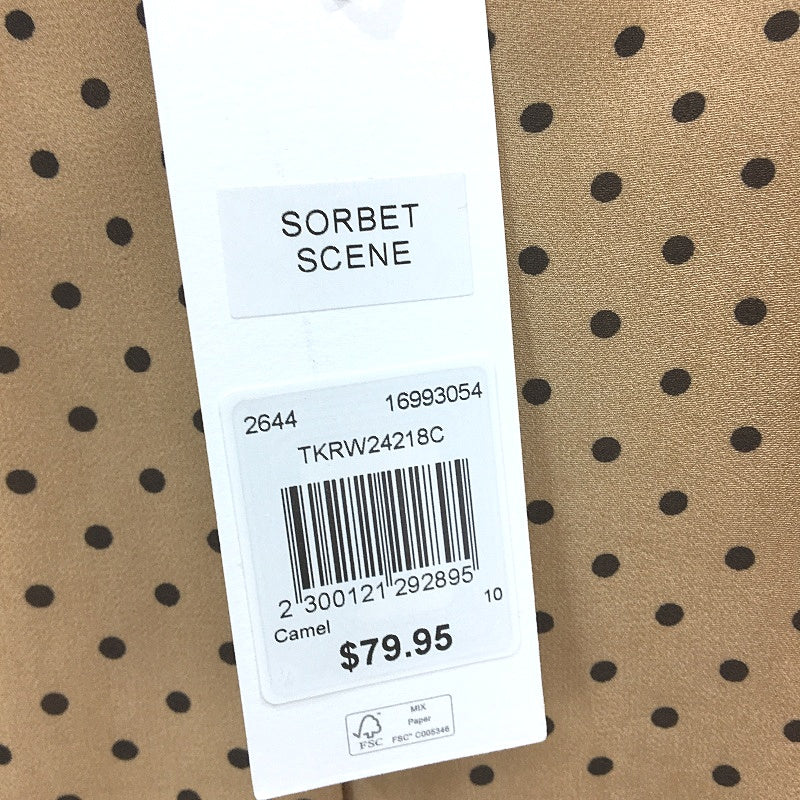 Tokito Camel Poker Dot Button Up Elastic Cuff Blouse Ladies Size 10 NEW