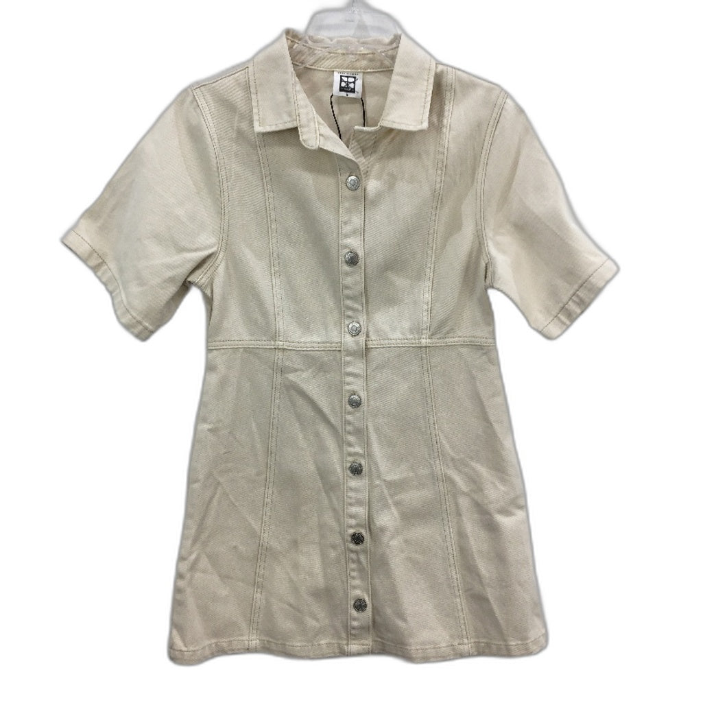 Insight Cream Sand Rio 100% Cotton Button Up Short Sleeve Denim Dress Size S NEW