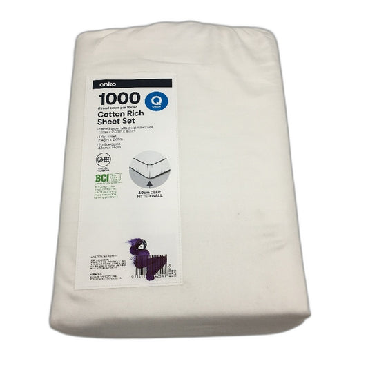 1000 Thread Count Per 10cm White Cotton Rich Blend Sheet Set Size QUEEN NEW