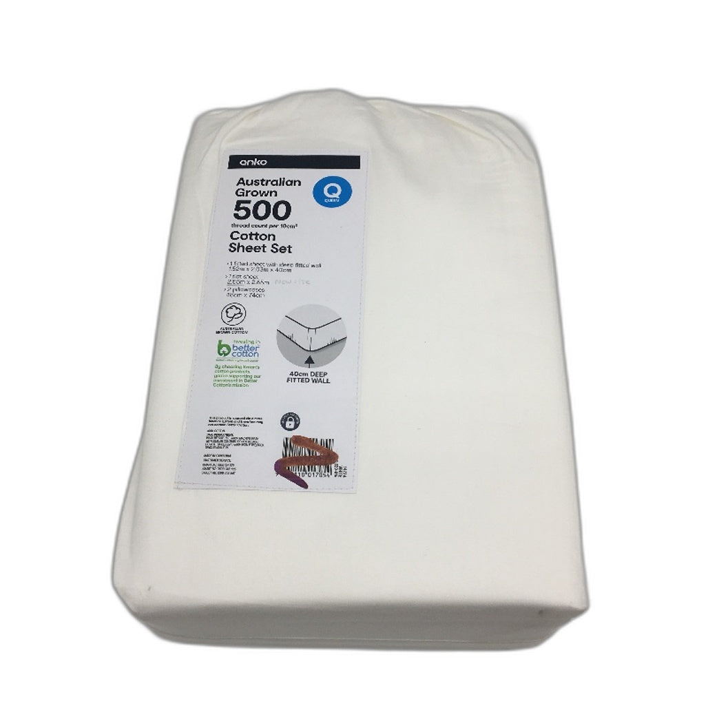 500 Thread Count Per 10cm White Australian Cotton Sheet Set Size QUEEN NEW
