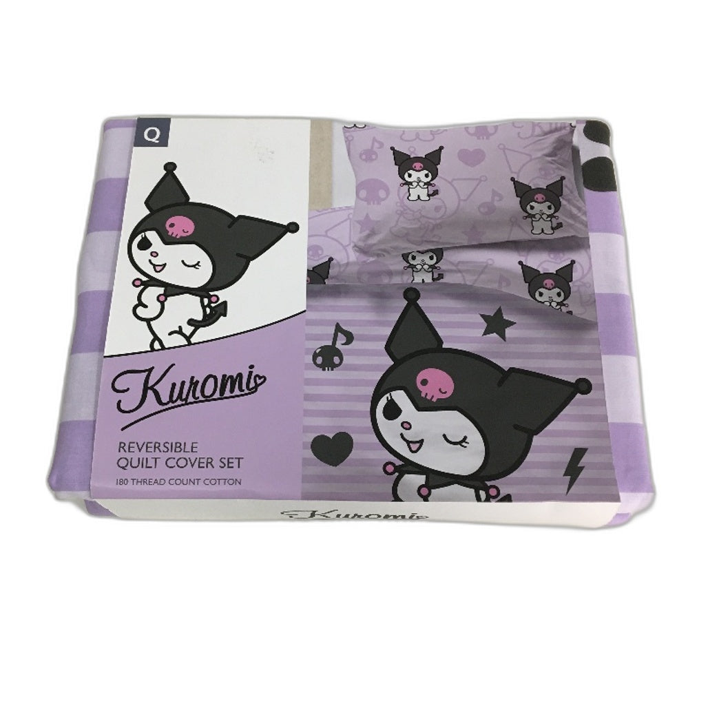 Sanrio Kuromi Purple Stripe Reversible Quilt Cover Set Size QUEEN NEW