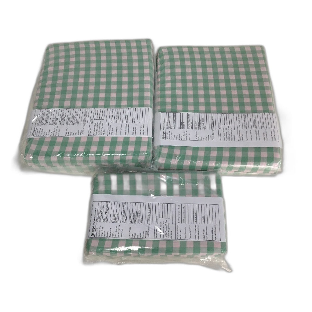 Target Grayson Gingham Mint and Pink Cotton Sheet Set Size QUEEN NEW