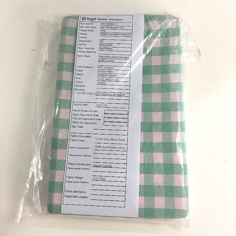 Target Grayson Gingham Mint and Pink Cotton Sheet Set Size QUEEN NEW