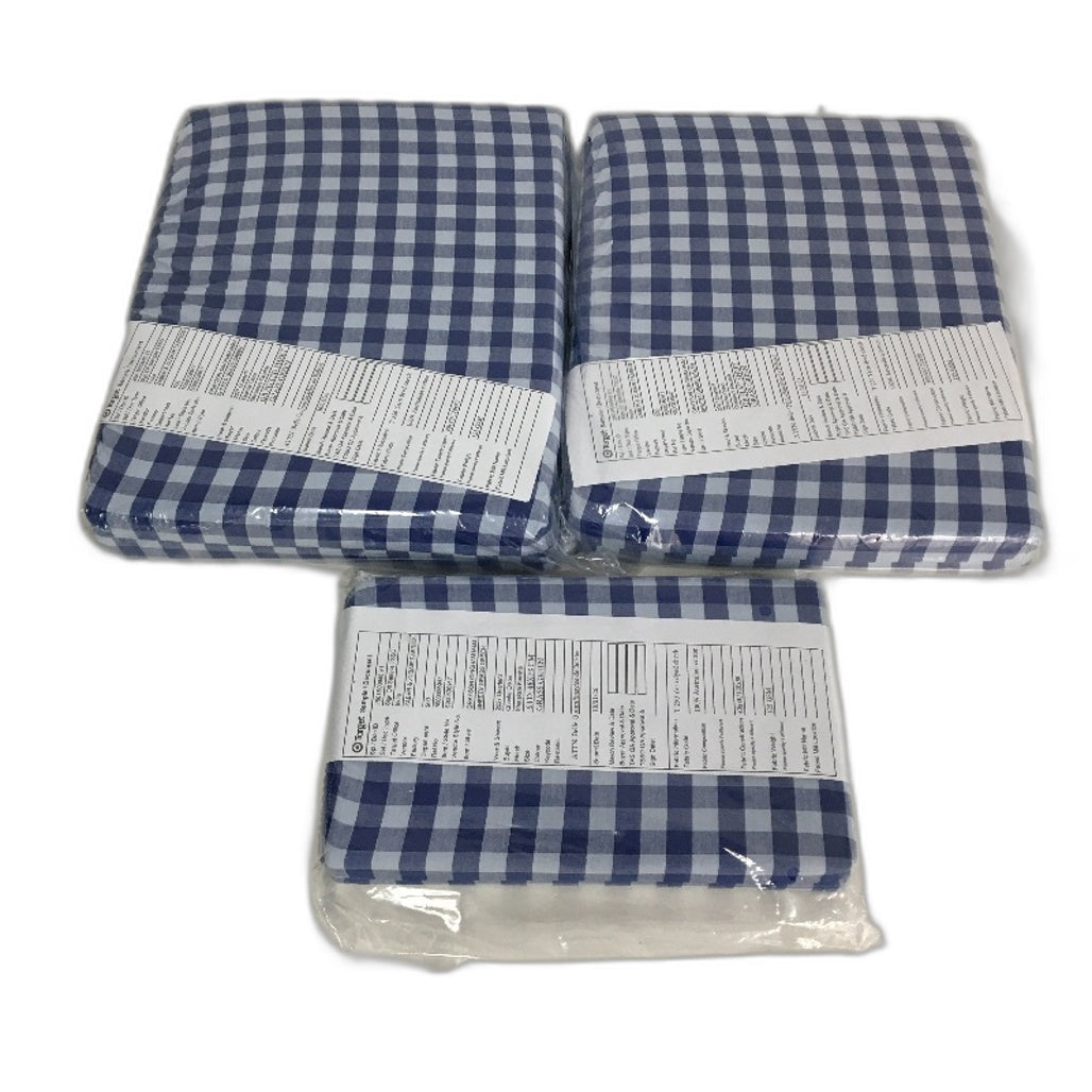 Target Grayson Gingham Blue Australian Cotton Sheet Set Size QUEEN NEW