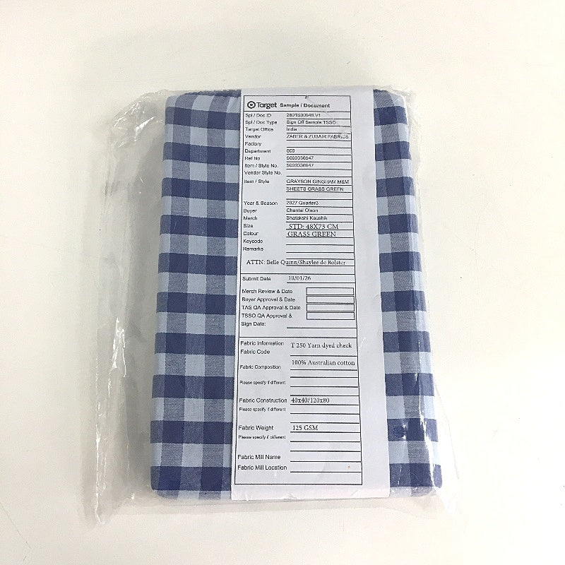 Target Grayson Gingham Blue Australian Cotton Sheet Set Size QUEEN NEW
