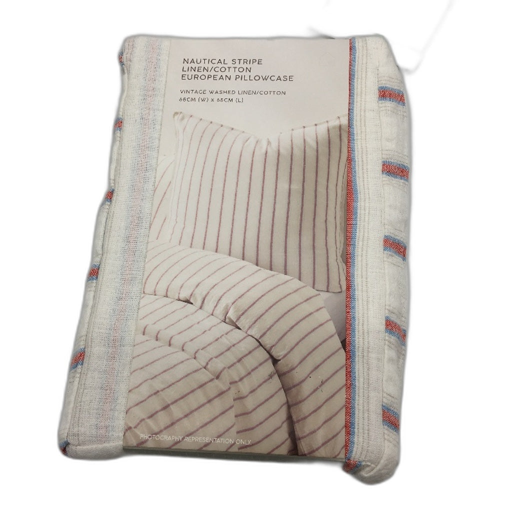 Target Nautical Stripe Linen Cotton Vintage Wash European Pillowcase 65x65cm NEW