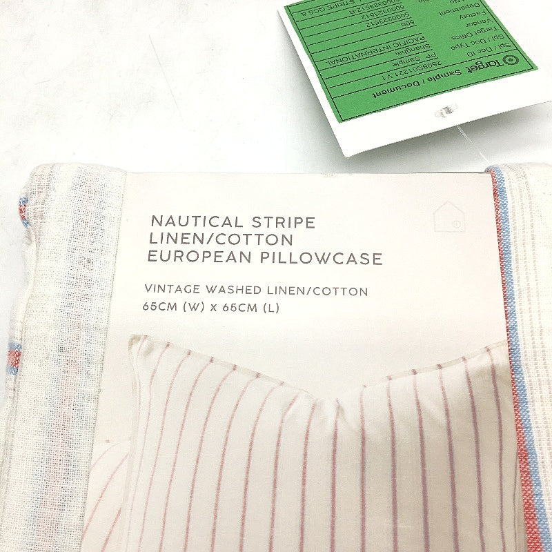 Target Nautical Stripe Linen Cotton Vintage Wash European Pillowcase 65x65cm NEW