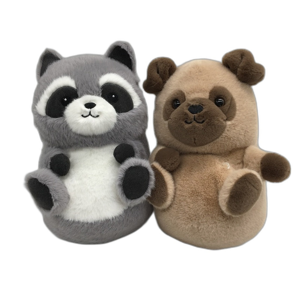Racoon & Pug 2 Pack Super Soft Fluffy Animal Dog Plush Toys Plushies NEW