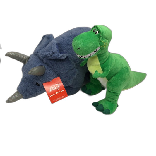Green & Blue Dinosaurs T-Rex Triceratops 2 PCS Soft Fluffy Plush Toy Plushie NEW