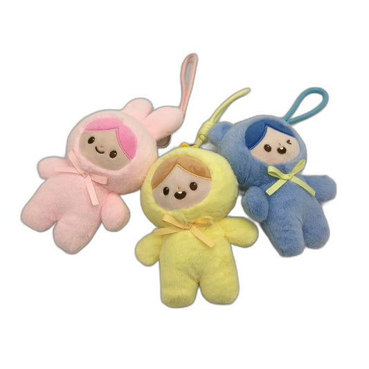 3 Pack Bundle Mini Girl In Cute Costume Plush Toy Key Chain Pink/Yellow/Blue NEW