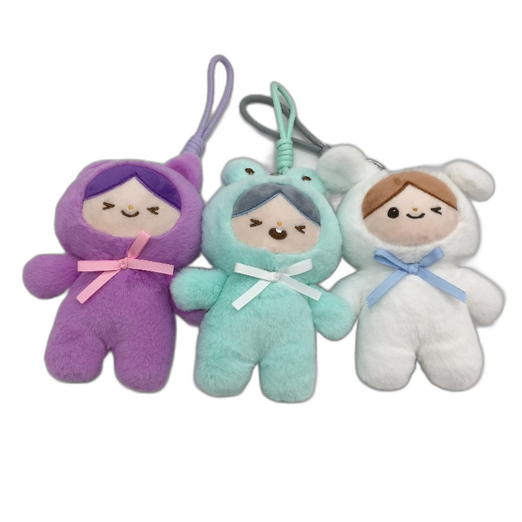 3 Pack Bundle Mini Girl Cute Costume Plush Toy Key Chain Purple/Mint/White NEW