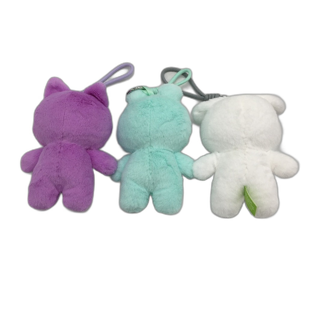 3 Pack Bundle Mini Girl Cute Costume Plush Toy Key Chain Purple/Mint/White NEW