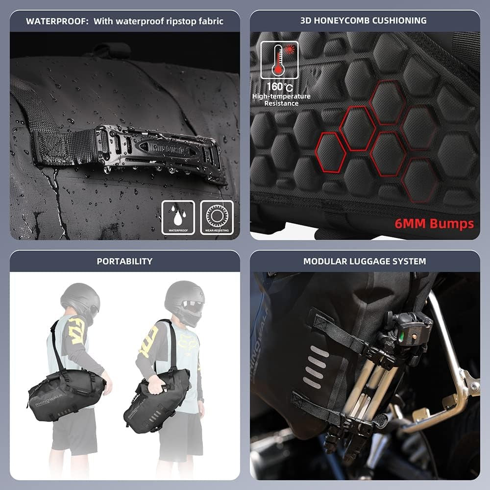Rhinowalk MT1448 Waterproof Motorcycle Saddle Bags 48L Black Online AU DEMO