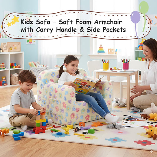 TIITA Kids Sofa with Carrying Handle & Side Pockets - White Flower Online AU