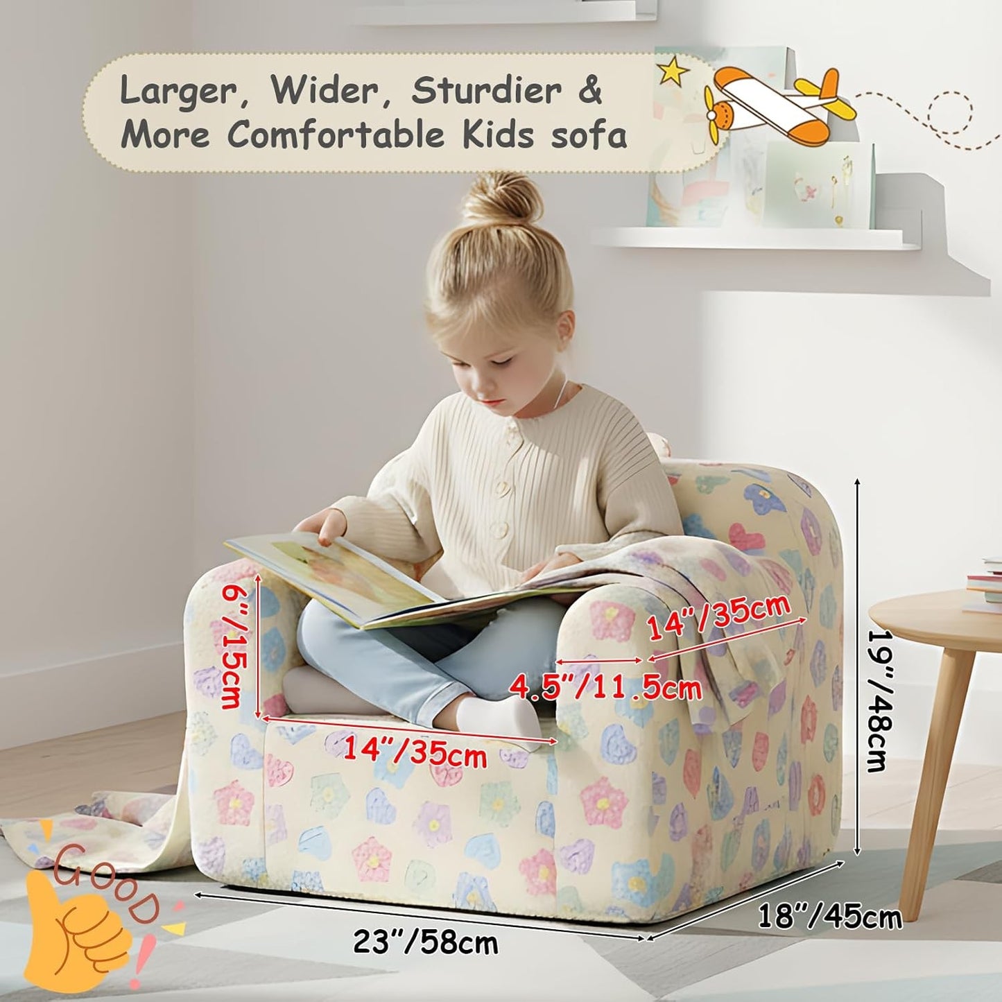 TIITA Kids Sofa with Carrying Handle & Side Pockets - White Flower Online AU