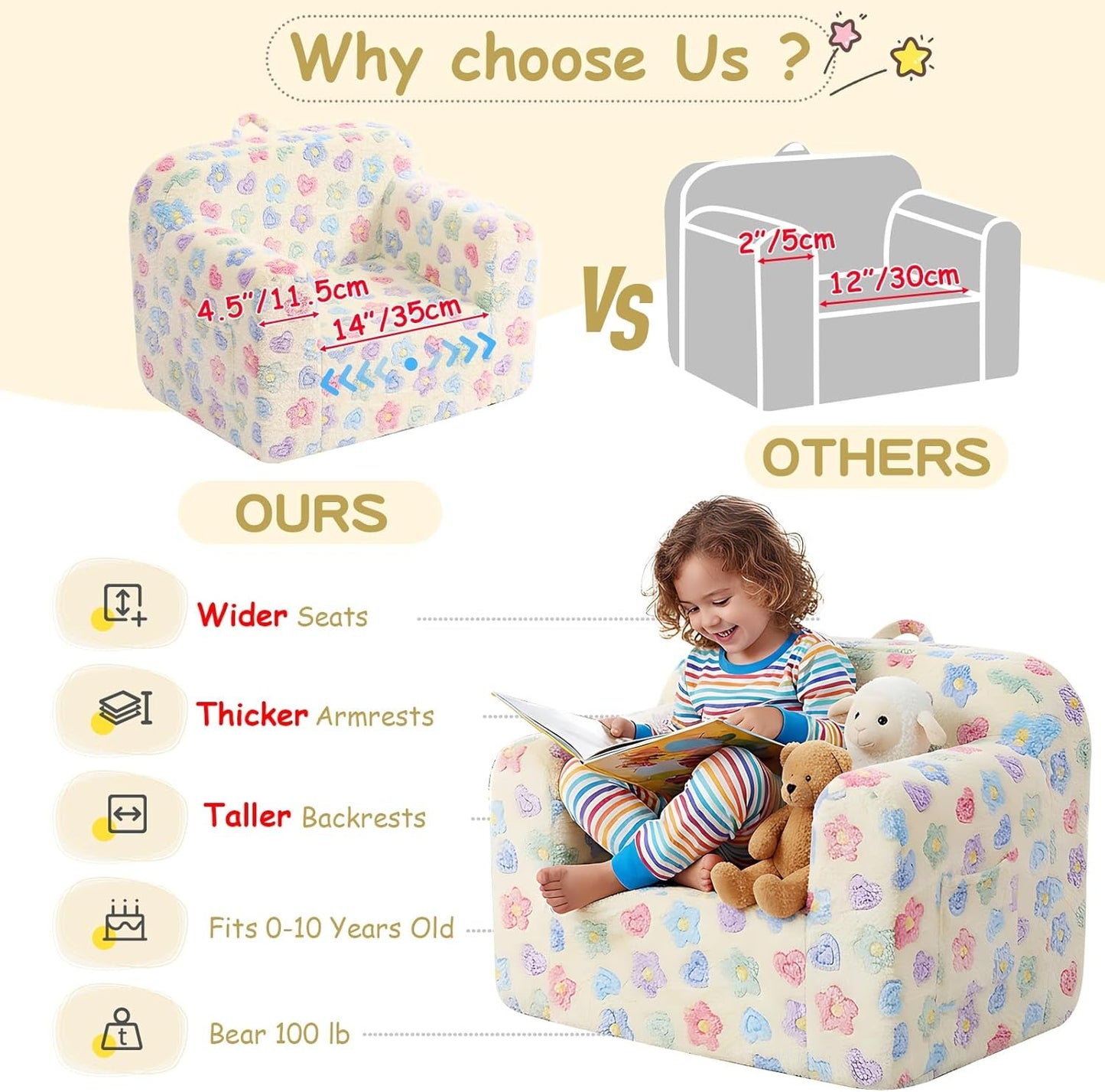 TIITA Kids Sofa with Carrying Handle & Side Pockets - White Flower Online AU