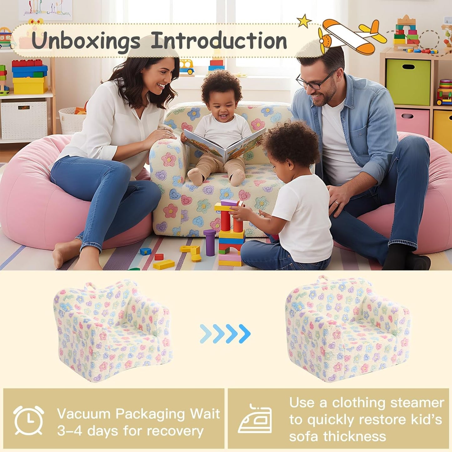 TIITA Kids Sofa with Carrying Handle & Side Pockets - White Flower Online AU