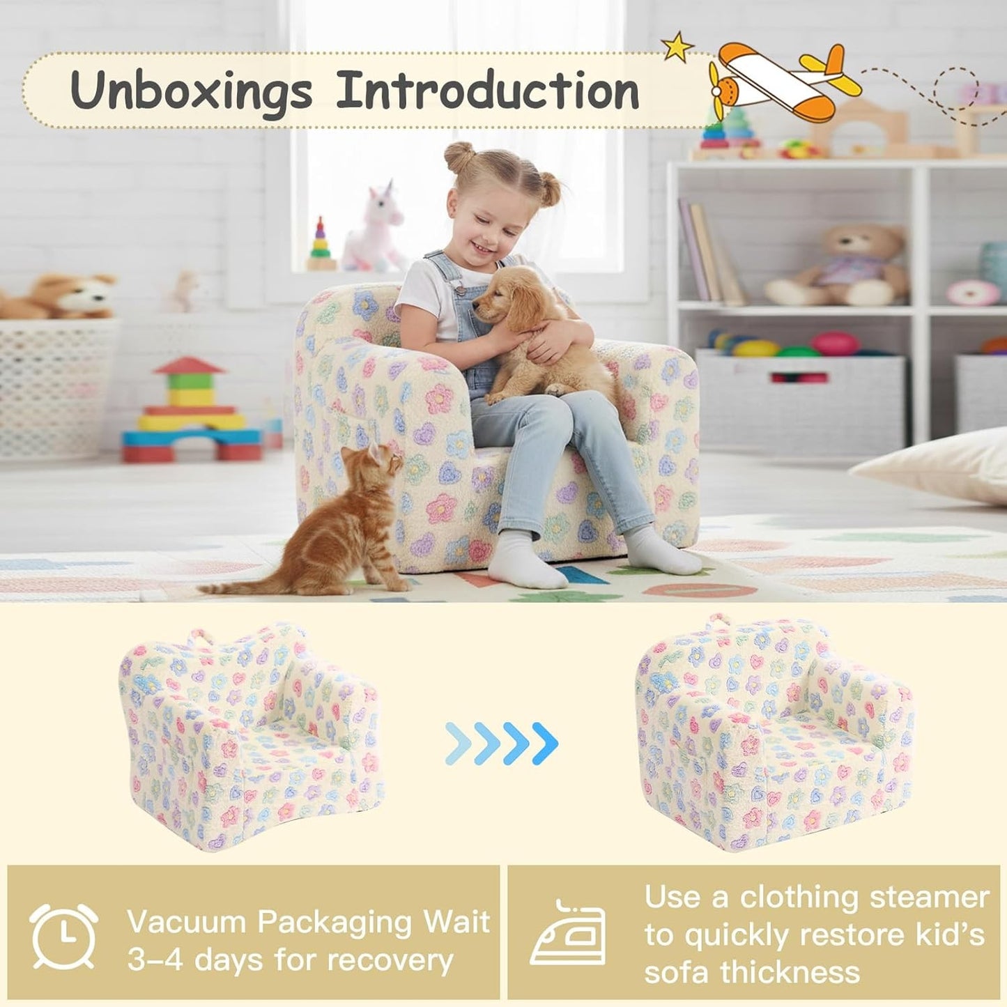 TIITA Kids Sofa with Carrying Handle & Side Pockets - White Flower Online AU