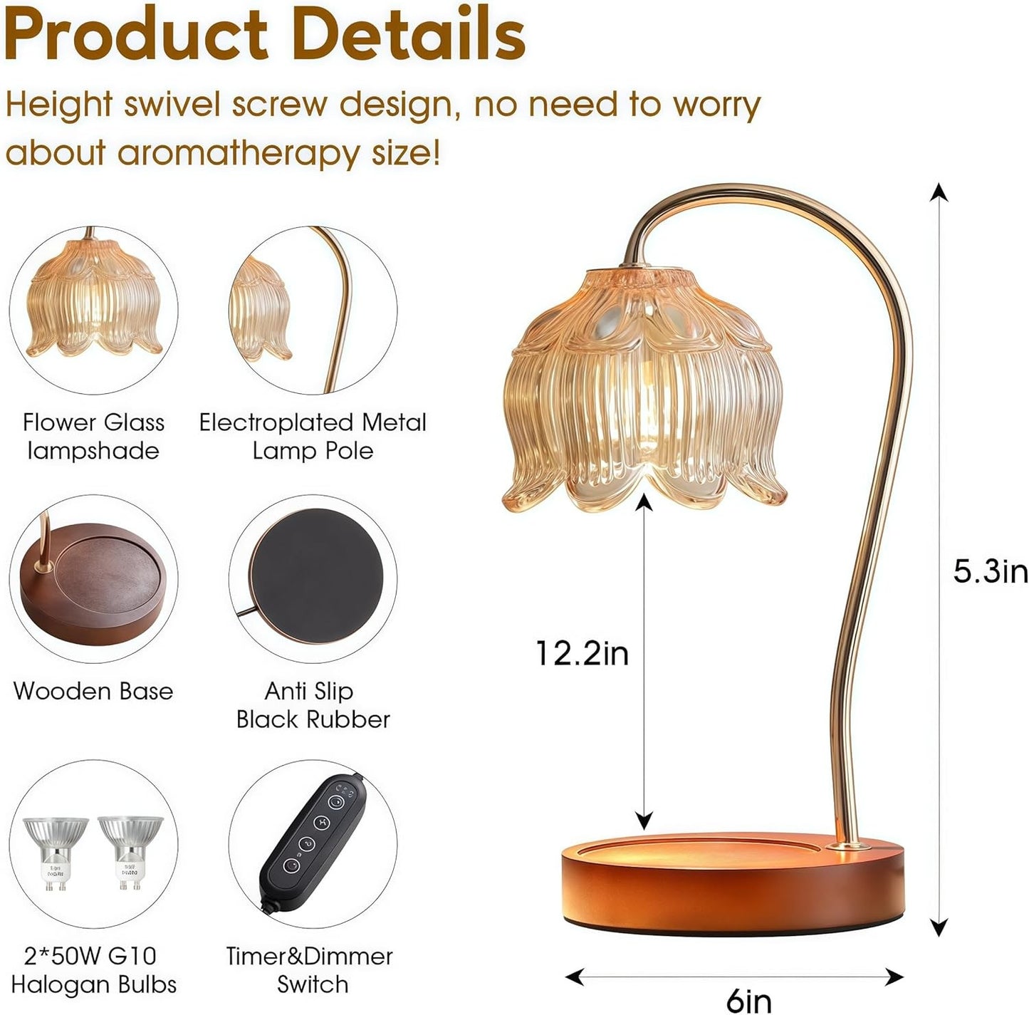 YXYOL Vintage Flower Lotus Candle Warmer Lamp with Timer & Dimmer Online AU