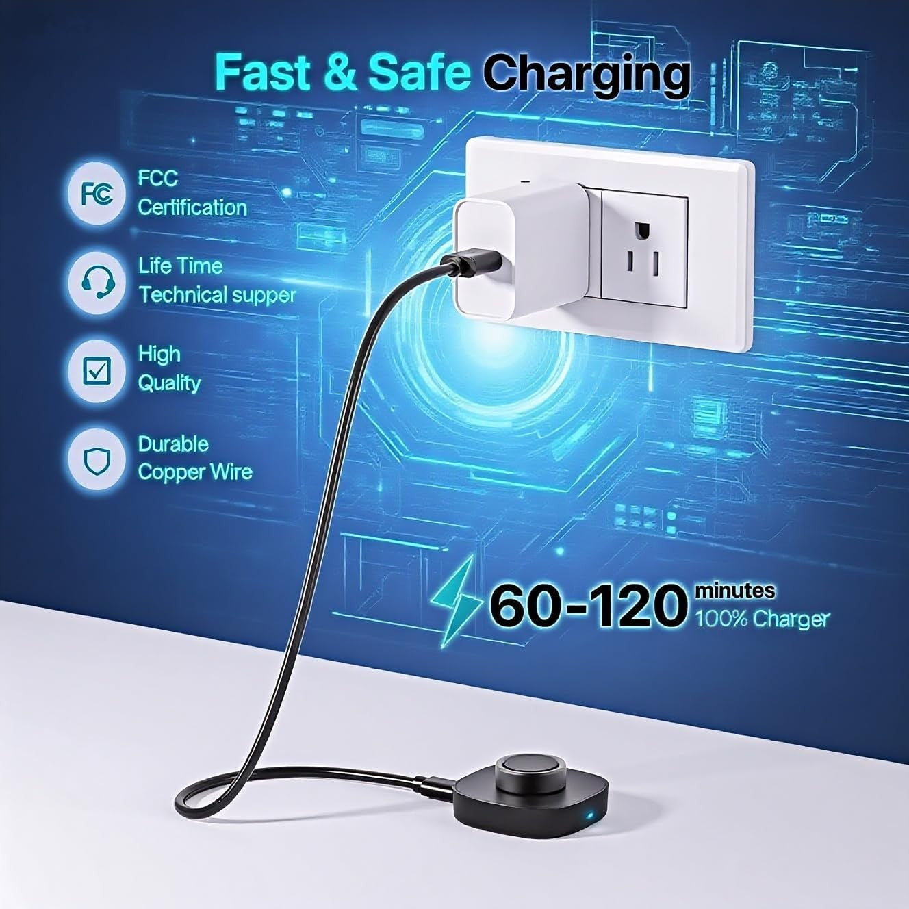 Musotica Ring Charger Size 10 Black Fast Charging Dock with USB-C Cable...