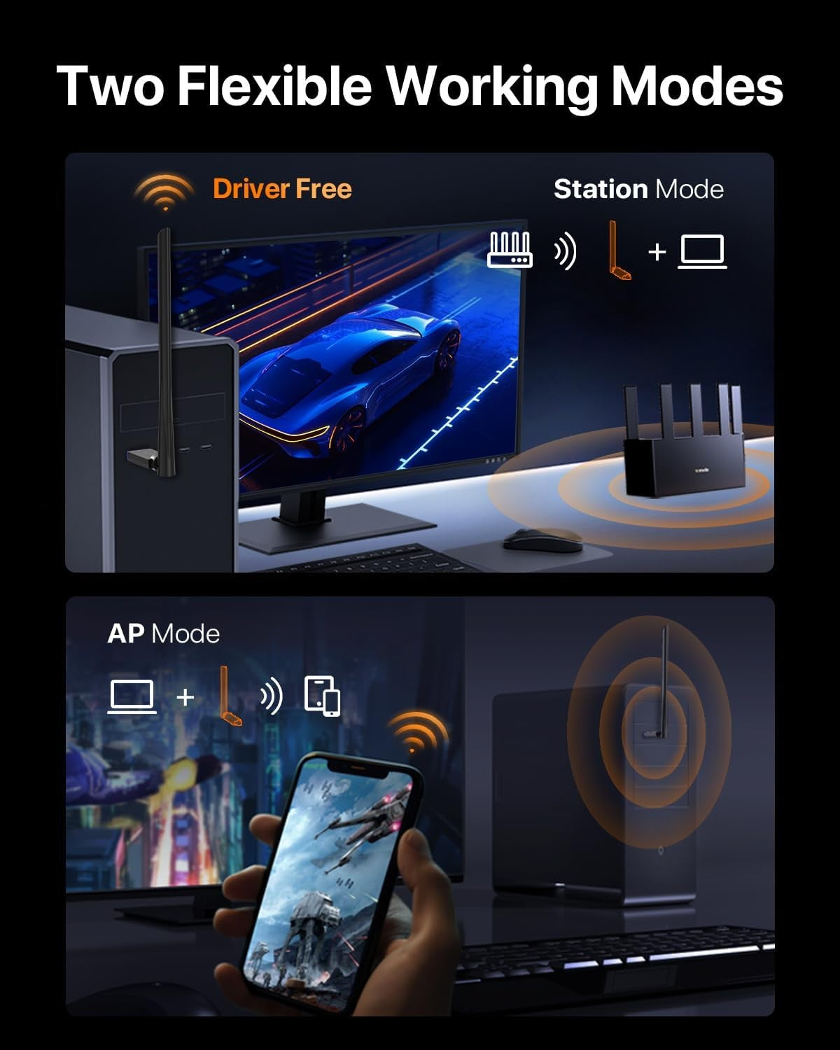 Tenda U11 Pro Wireless WiFi Adapter for Desktop PC with High Gain Antenna