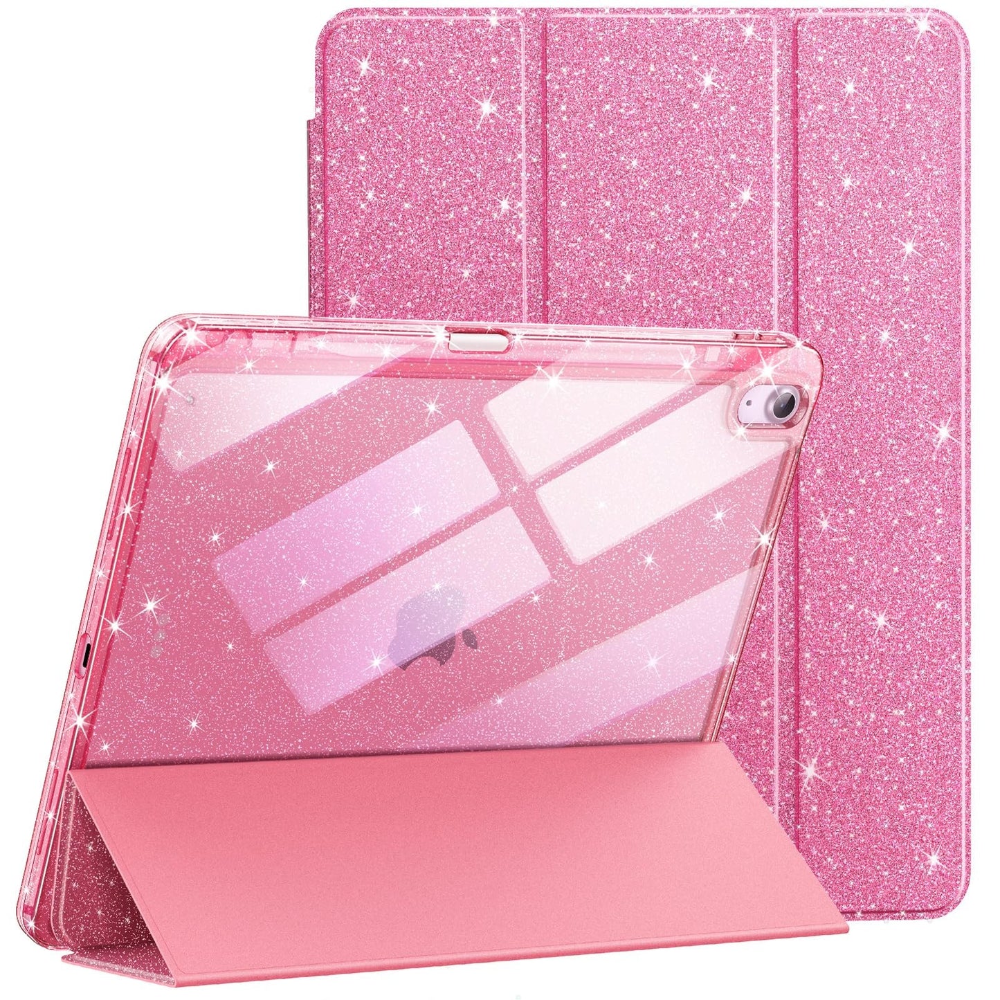 JETech Glitter Case for iPad Air 11-Inch M3/M2 with Pencil Holder Pink