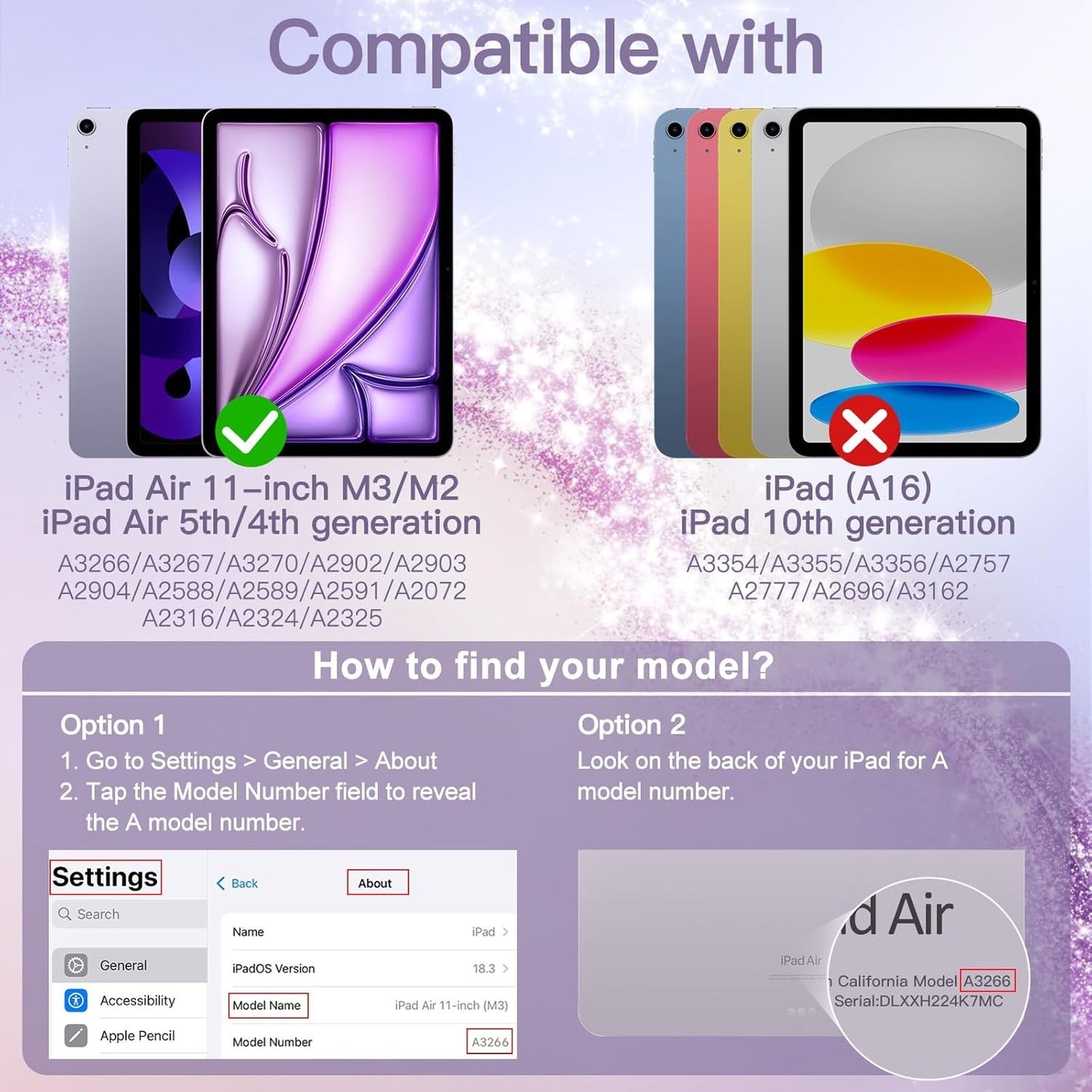 JETech Glitter Case for iPad Air 11-Inch M3/M2 with Pencil Holder Pink