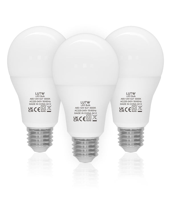 LUTW A60-12W Warm White 3000K LED Light Bulbs Pack of 3 for Home