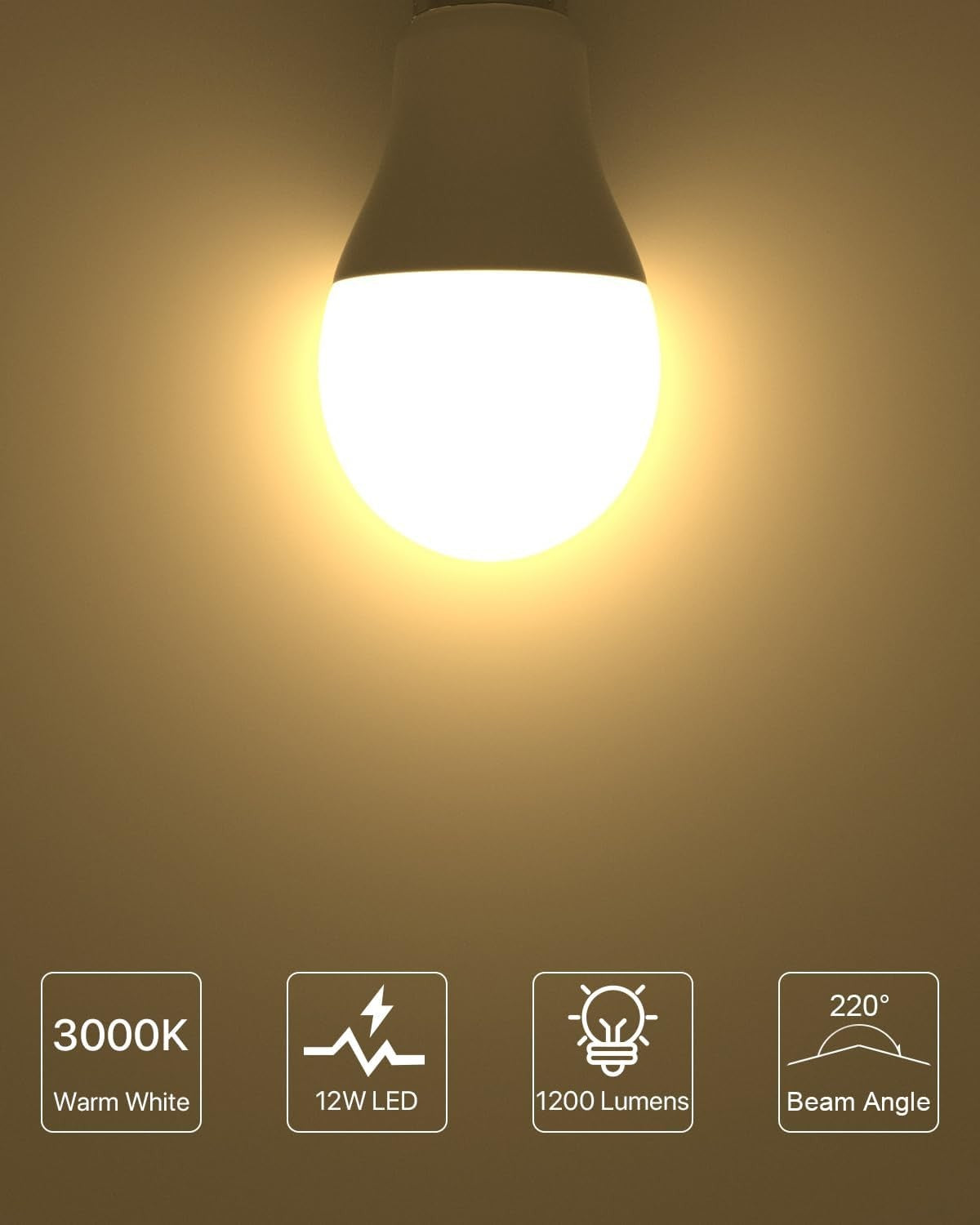 LUTW A60-12W Warm White 3000K LED Light Bulbs Pack of 3 for Home