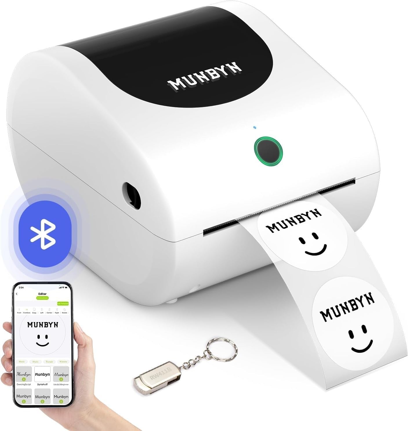 MUNBYN RW411B-WH Bluetooth Thermal Shipping Label Printer for Small Business