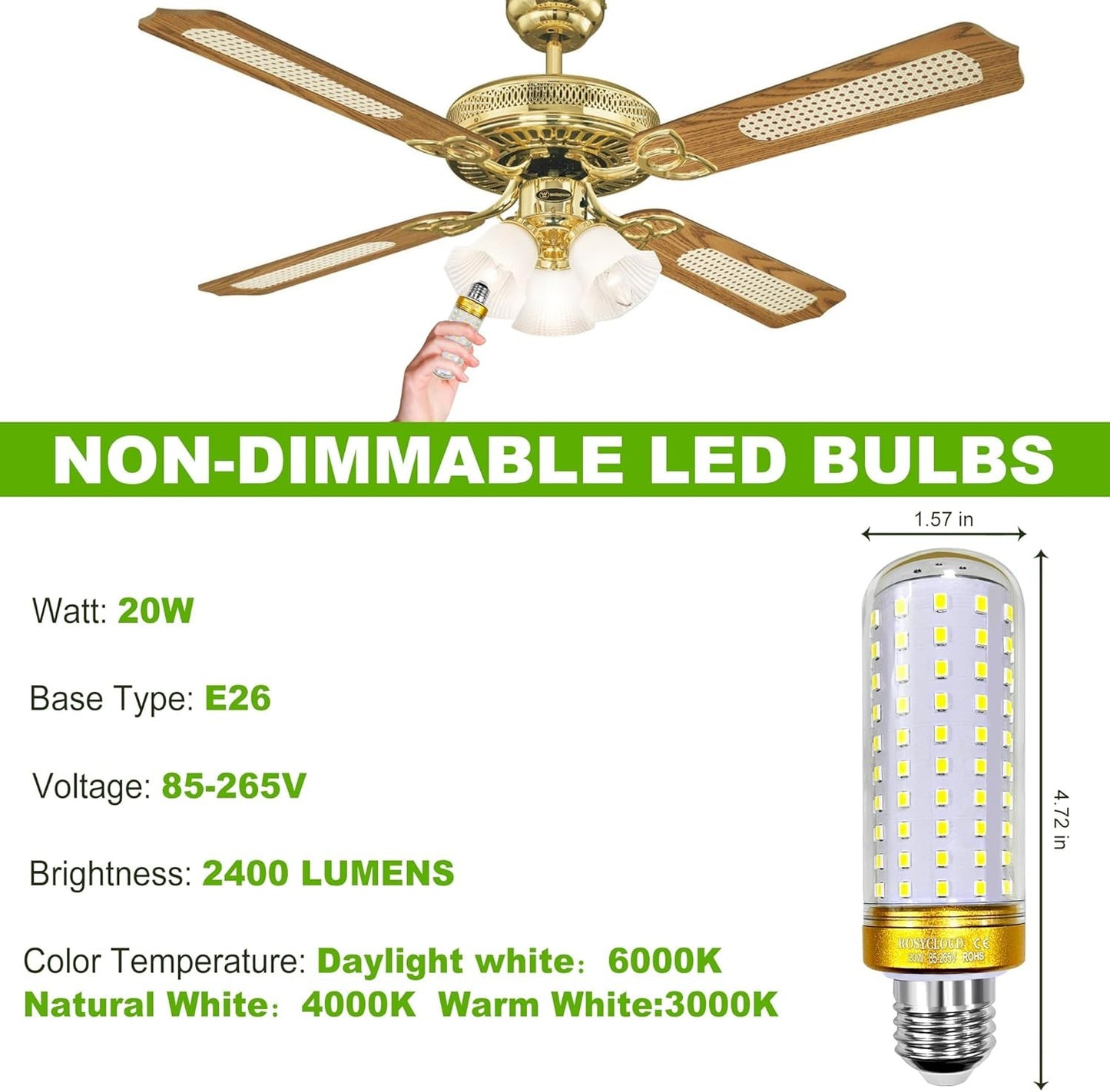 ROSY CLOUD E27 LED Bulb Cool White 20W Equivalent Non-Dimmable