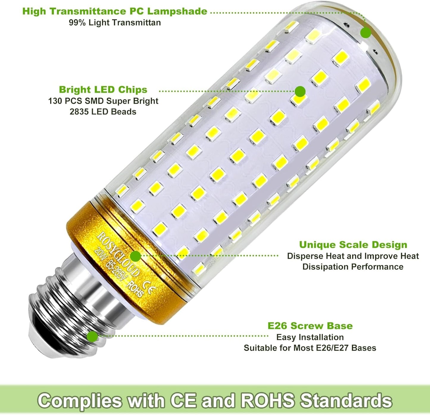 ROSY CLOUD E27 LED Bulb Cool White 20W Equivalent Non-Dimmable