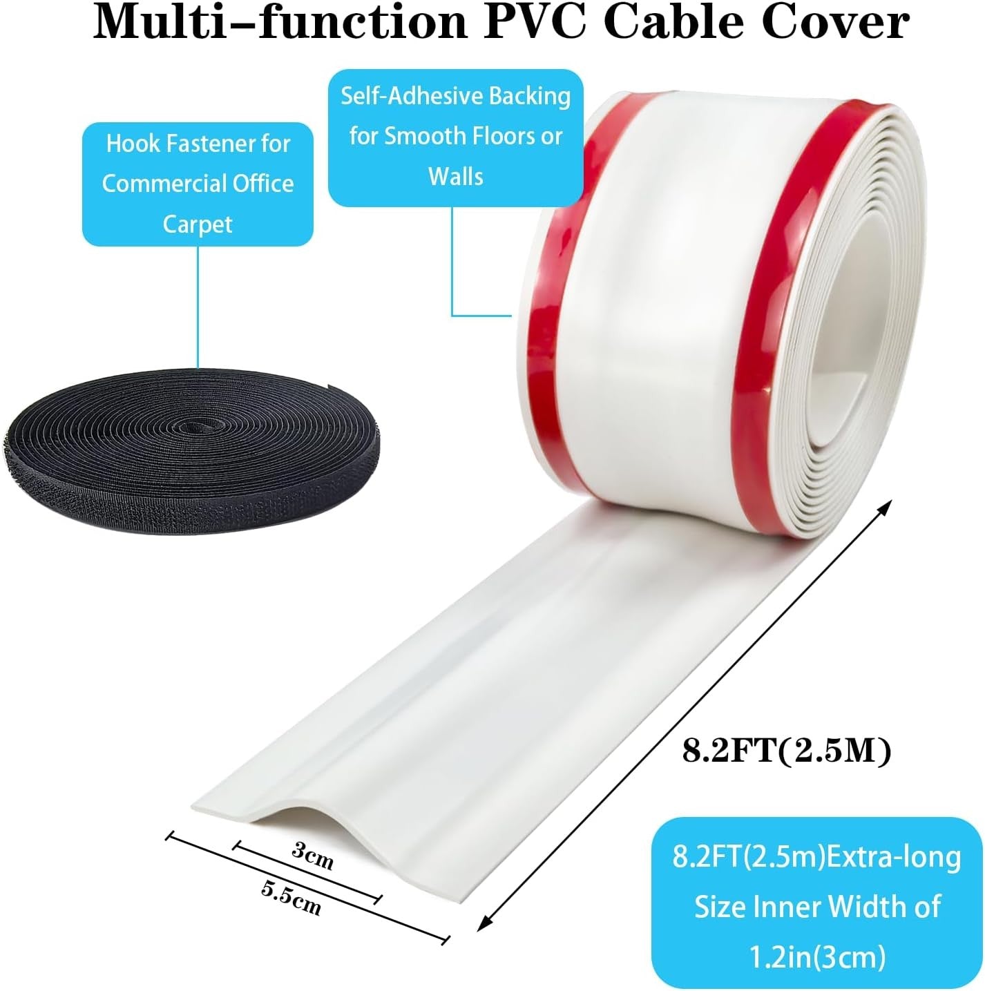 Adyawen 8.2FT Cord Cover for Wires on Floor Soft PVC Cable Protector