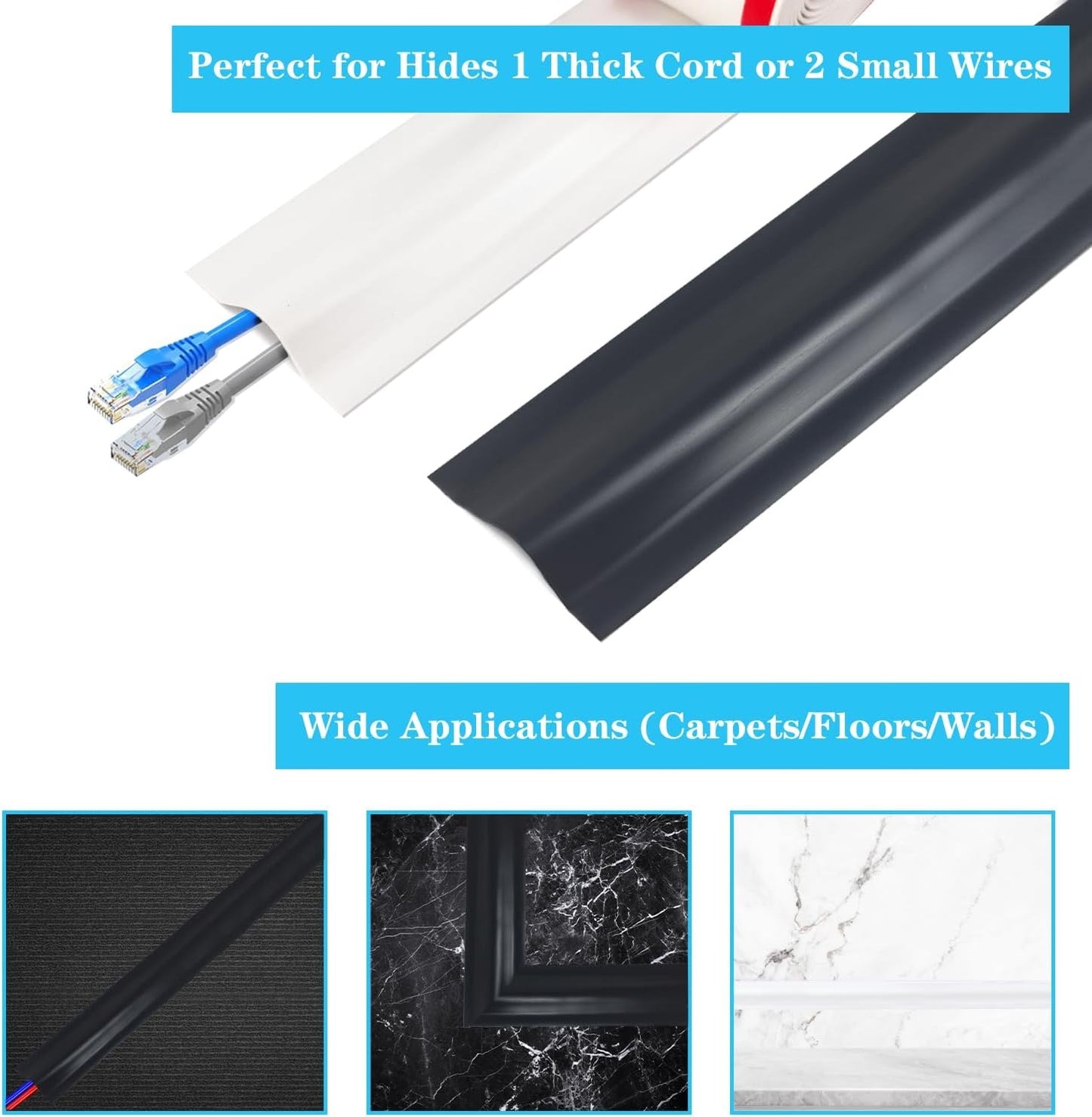 Adyawen 8.2FT Cord Cover for Wires on Floor Soft PVC Cable Protector