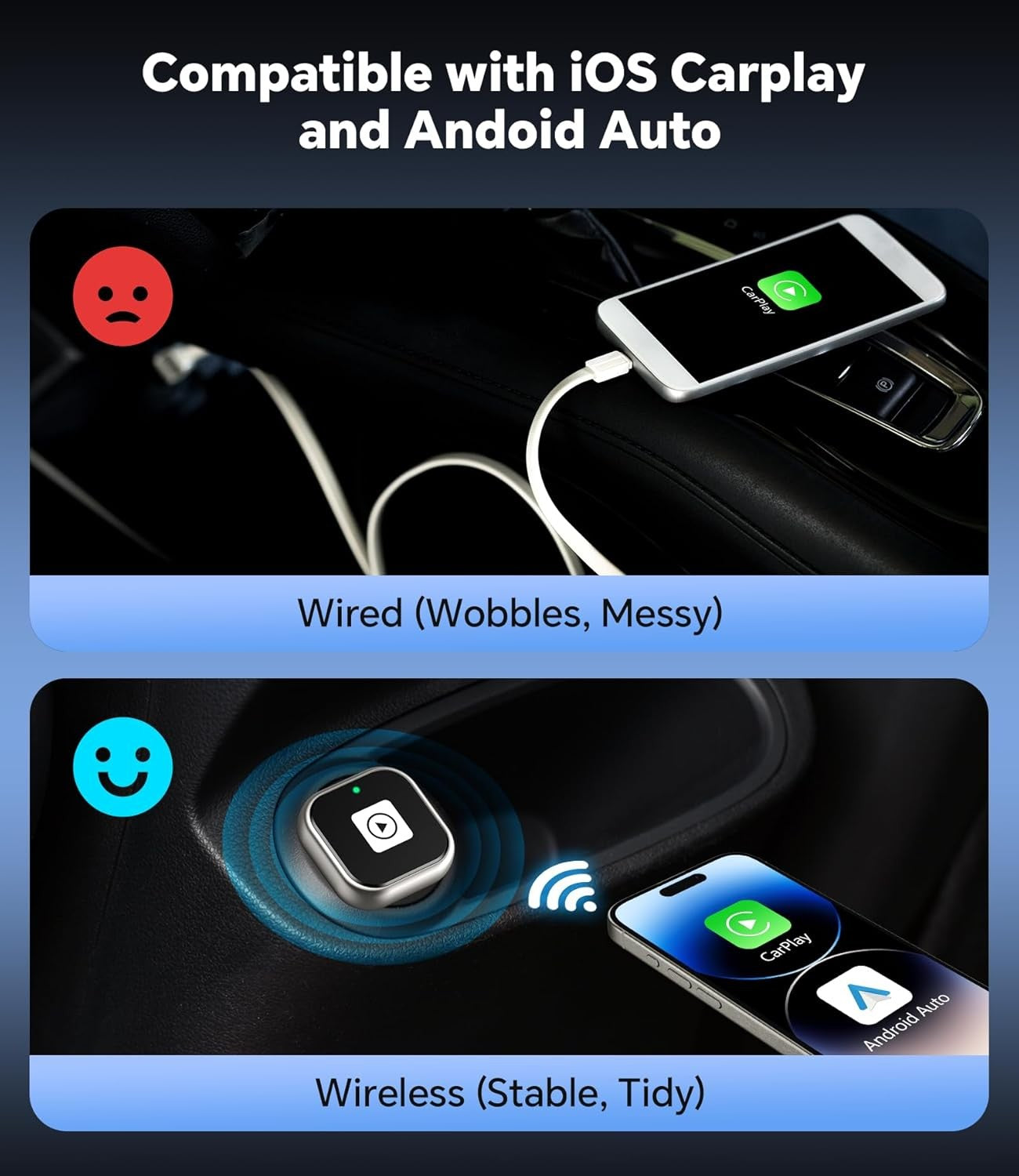 ENOMIR A10 Mini Wireless CarPlay Adapter for iPhone & Android Auto